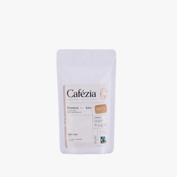 Cafézia Light Roast 125 g – BIO zrnková káva, 100 % Arabika z Peru, alternatívna káva pre citlivých na kofeín