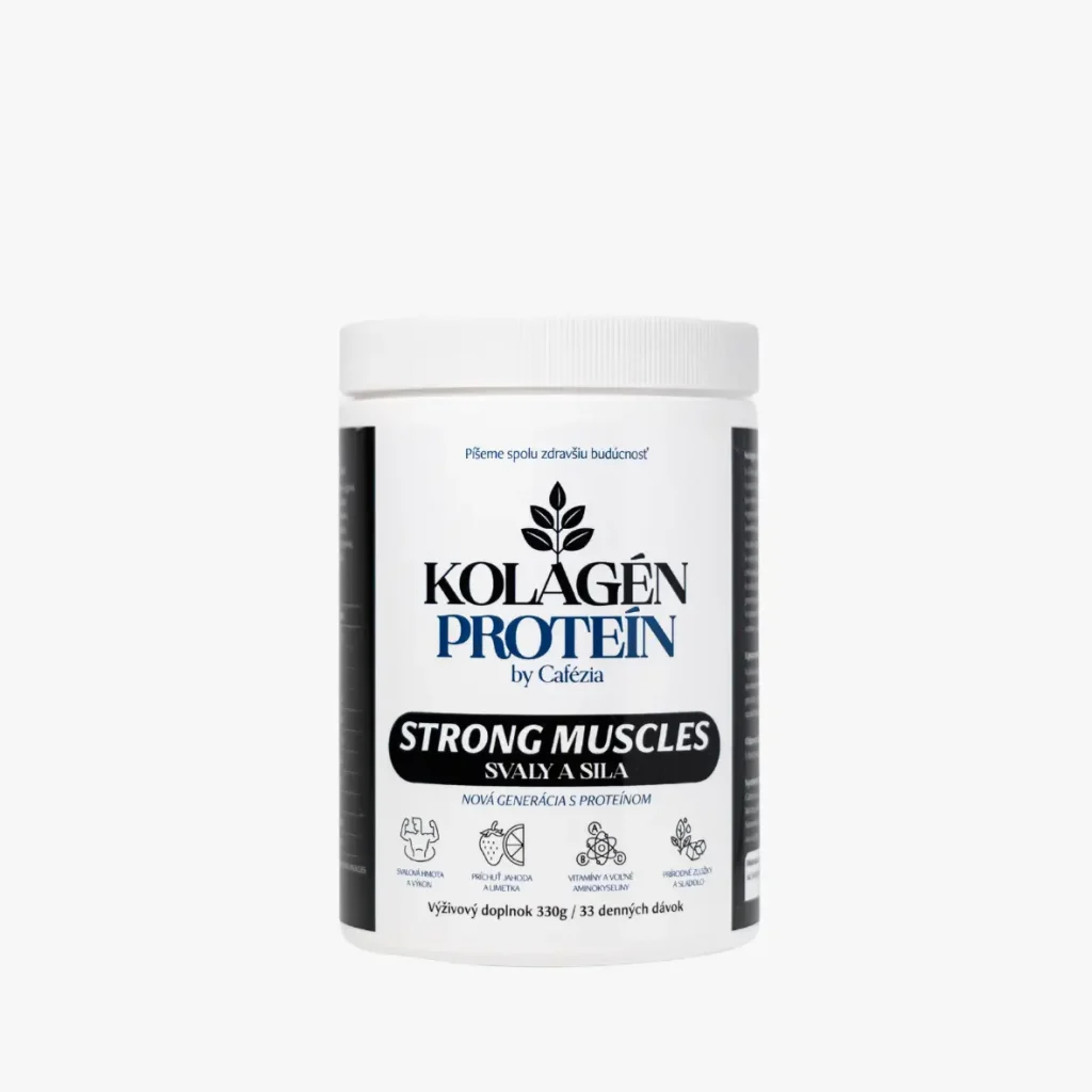 Cafézia Strong Muscles – kolagénová výživa pre svaly, kosti, kĺby a regeneráciu, kolagén na svaly, kolagén na kĺby, kolagén na kosti, výživa svalov, športová výživa, regenerácia po záťaži, hydrolyzovaný kolagén, kolagénové peptidy, BCAA, aminokyseliny, vitamín C, aktívny životný štýl.