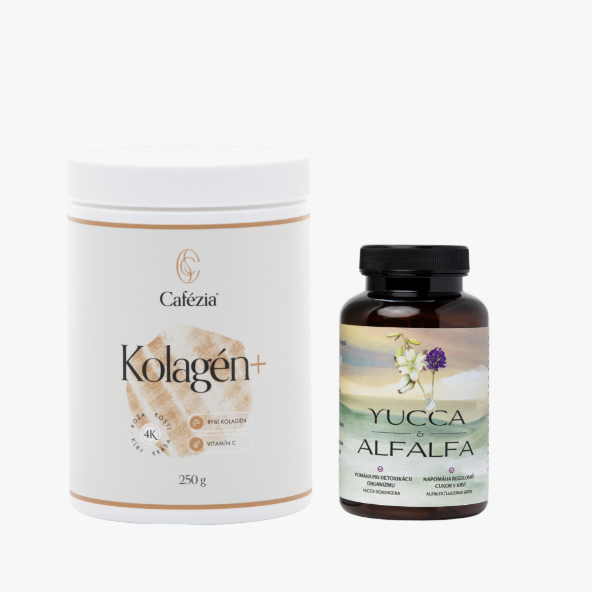 Cafézia kolagén a Yucca & Alfalfa – kolagén na kĺby, kosti a pokožku, výživa, vitalita, detox a rovnováha